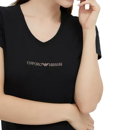 Tee shirt manche courte femme Emporio Armani Noir Classic gold logo col V