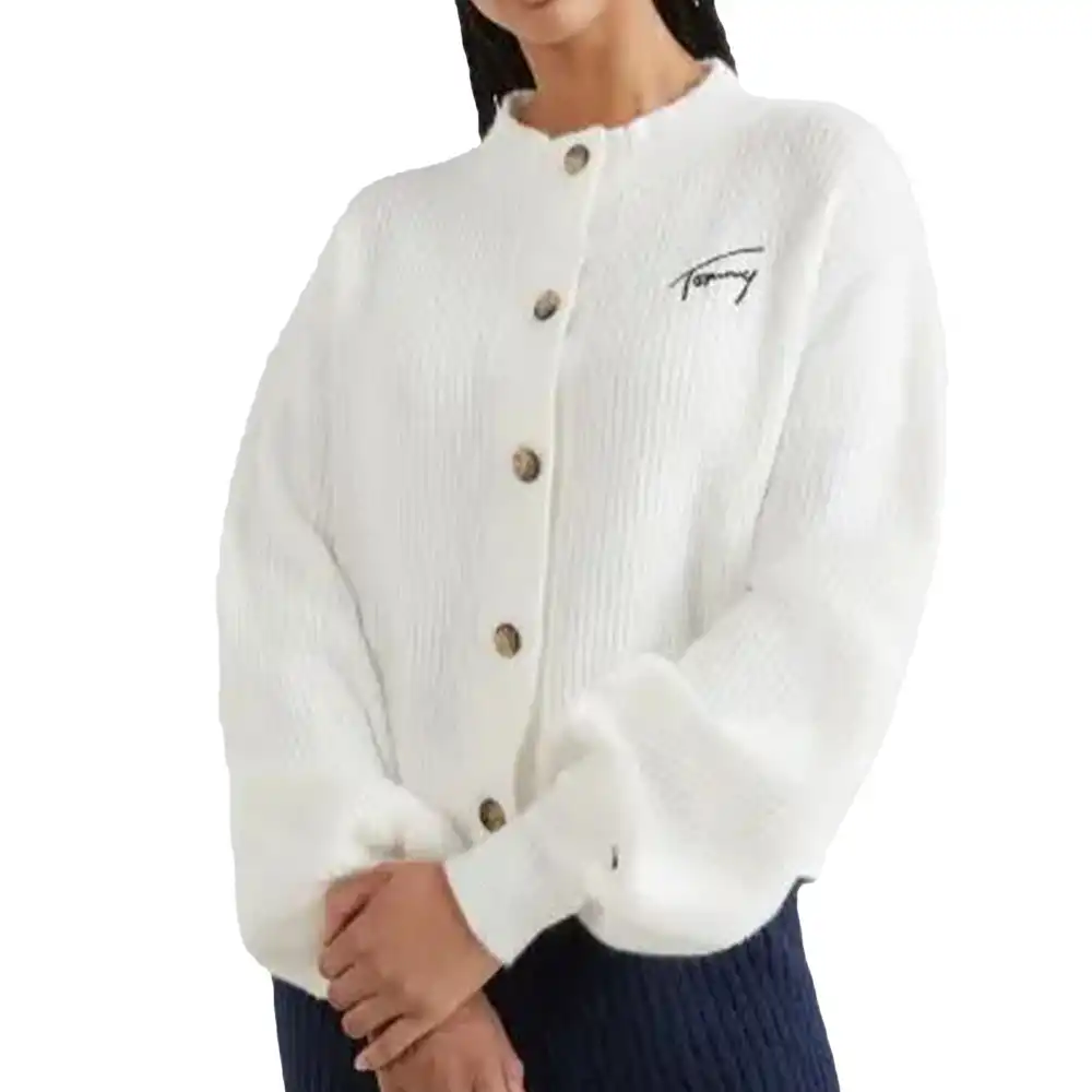 High Neck Signature Logo Cardigan White Tommy Jeans - 2