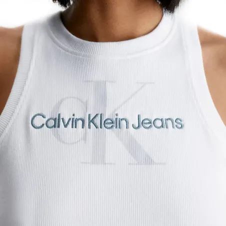 Robe femme Calvin Klein Blanc Slim Côtelée Avec Monogramme