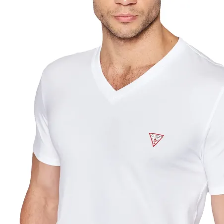 T shirt manche courte homme Guess Blanc Classic red logo triangle