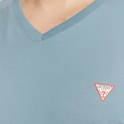 T shirt manche courte homme Guess Col V classic logo triangle Bleu - ZESHOES