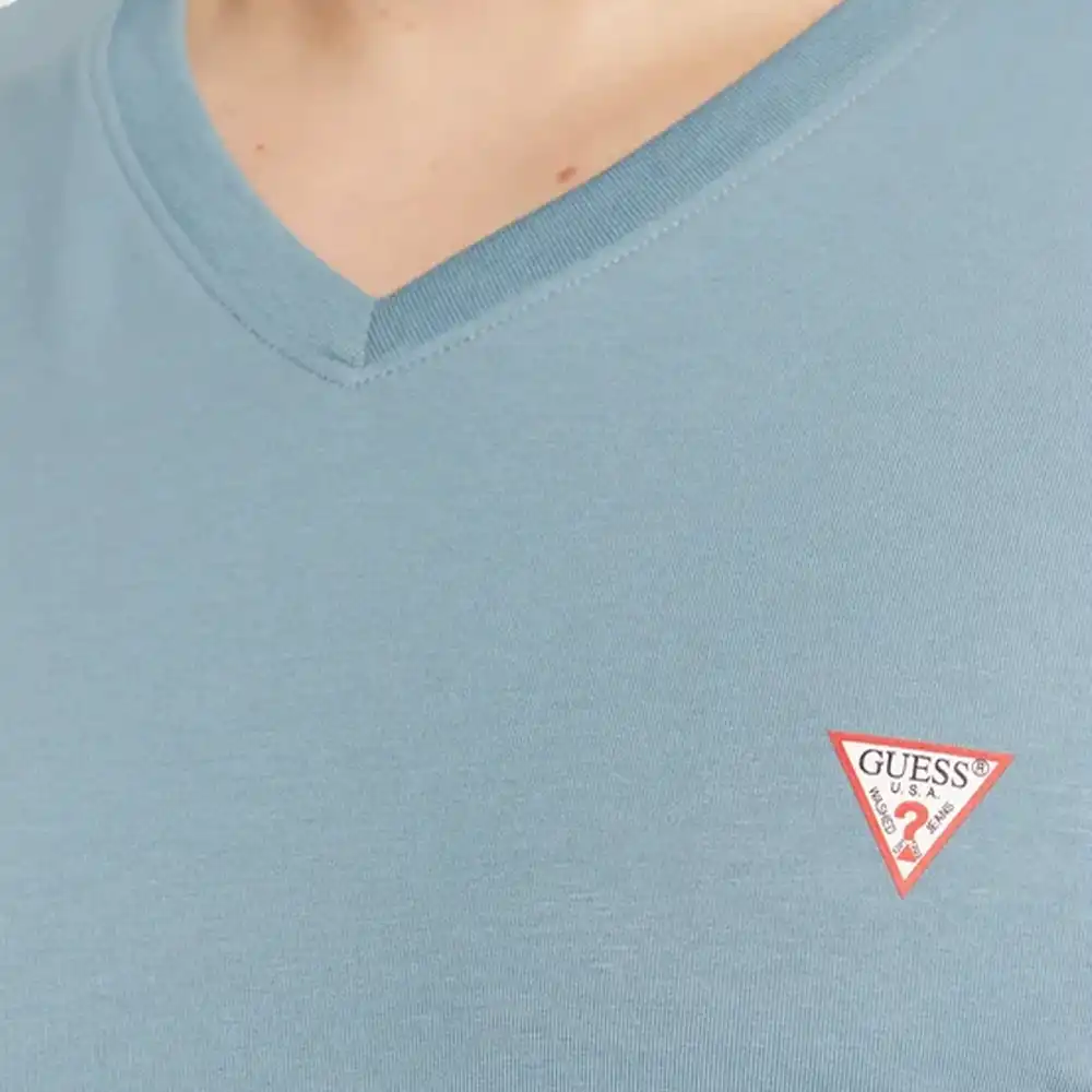 T shirt manche courte homme Guess Col V classic logo triangle Bleu - ZESHOES