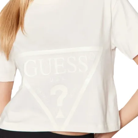 Tee shirt manche courte femme Guess Blanc Classic logo triangle
