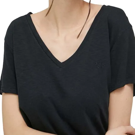 Tee shirt manche courte femme Superdry Noir Logo brodé