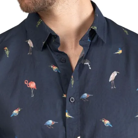 Chemise manches longues homme Le Temps Des Cerises Bleu Birdy a motif oiseaux
