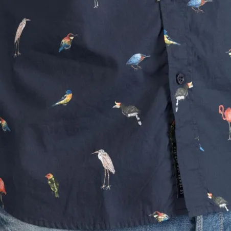 Chemise manches longues homme Le Temps Des Cerises Bleu Birdy a motif oiseaux