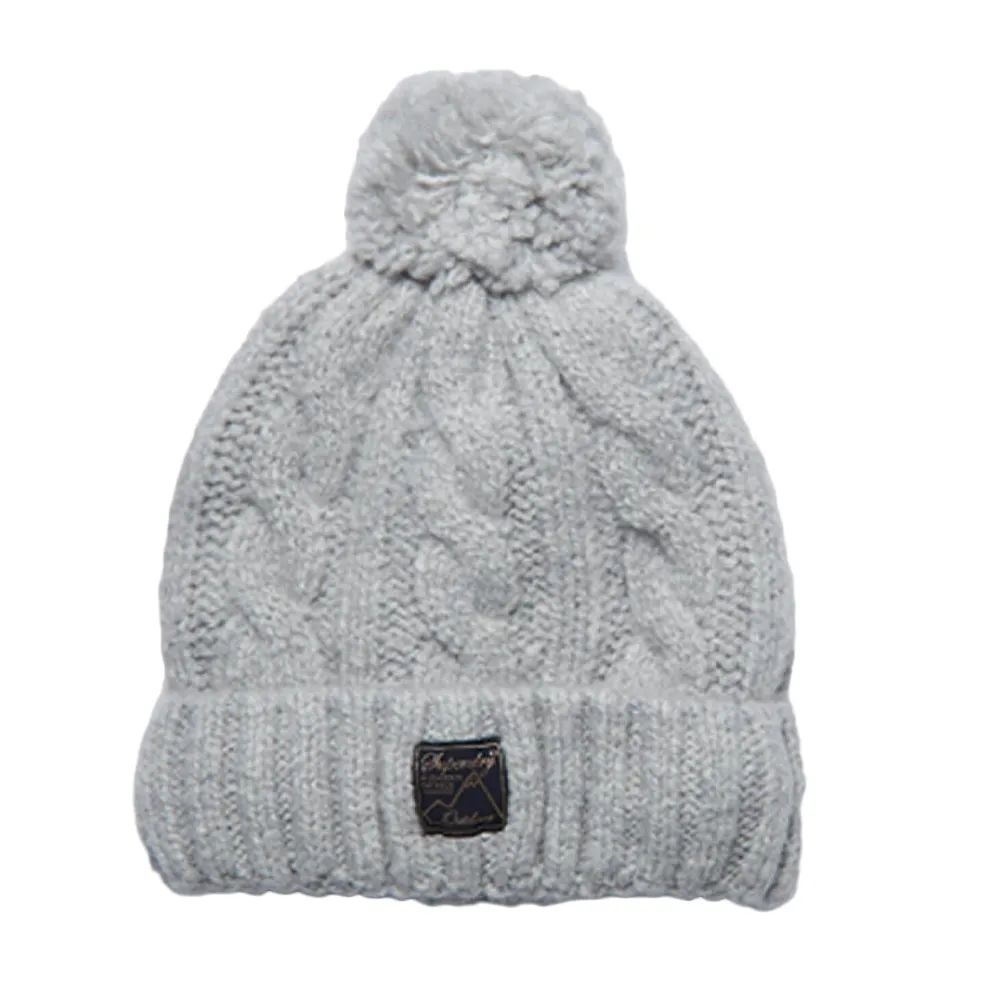 Superdry Bonnet Torsade Tweed Femme Gris