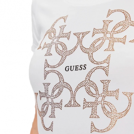 Tee shirt manche courte femme Guess Blanc logo 4G