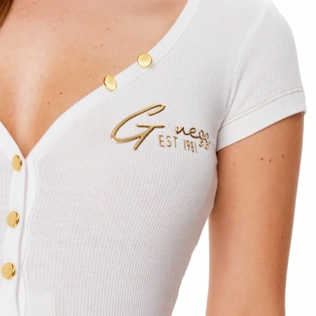 Tee shirt manche courte femme Guess Blanc henley olympia