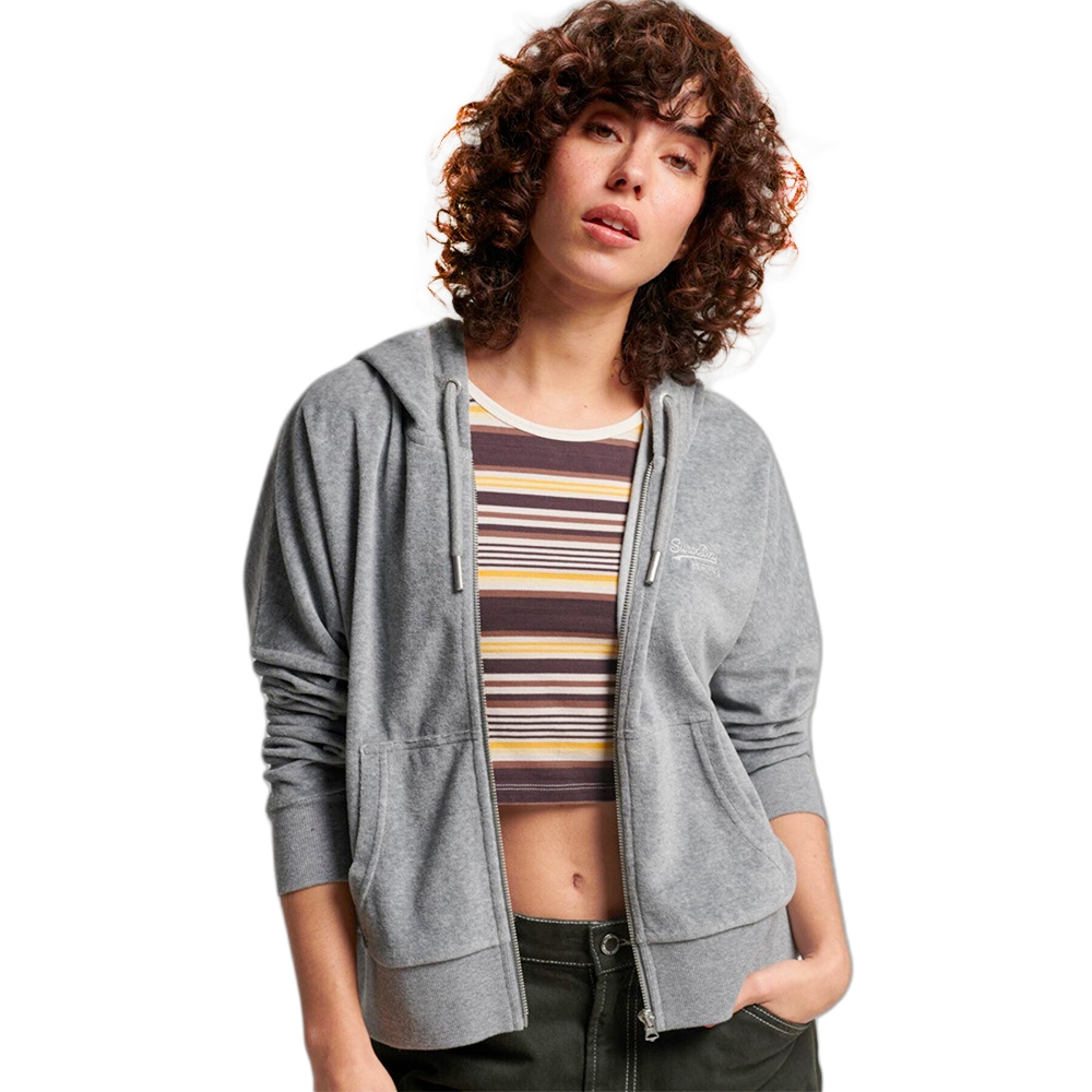 Superdry Sweat Velour Femme Gris