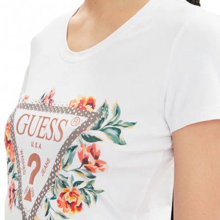 Tee shirt manche courte femme Guess Blanc Flowers