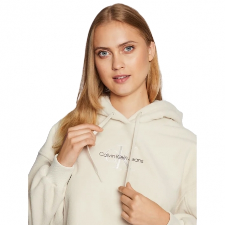 Sweat capuche femme Calvin Klein Blanc Classic front logo
