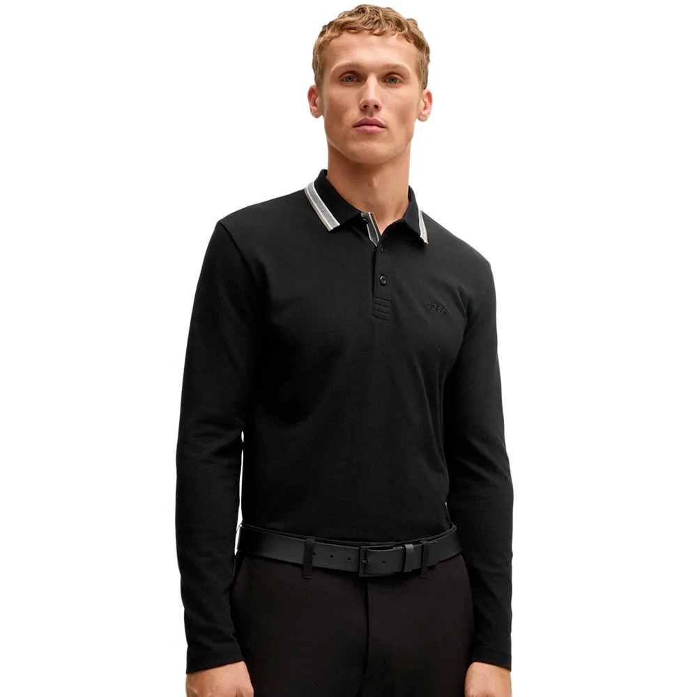 Boss Polo Pleats LS Homme Noir