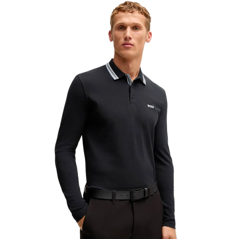 Boss Polo Pleats LS Homme Bleu