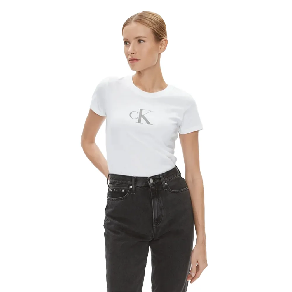 Calvin Klein T shirt Monogramme Femme Blanc