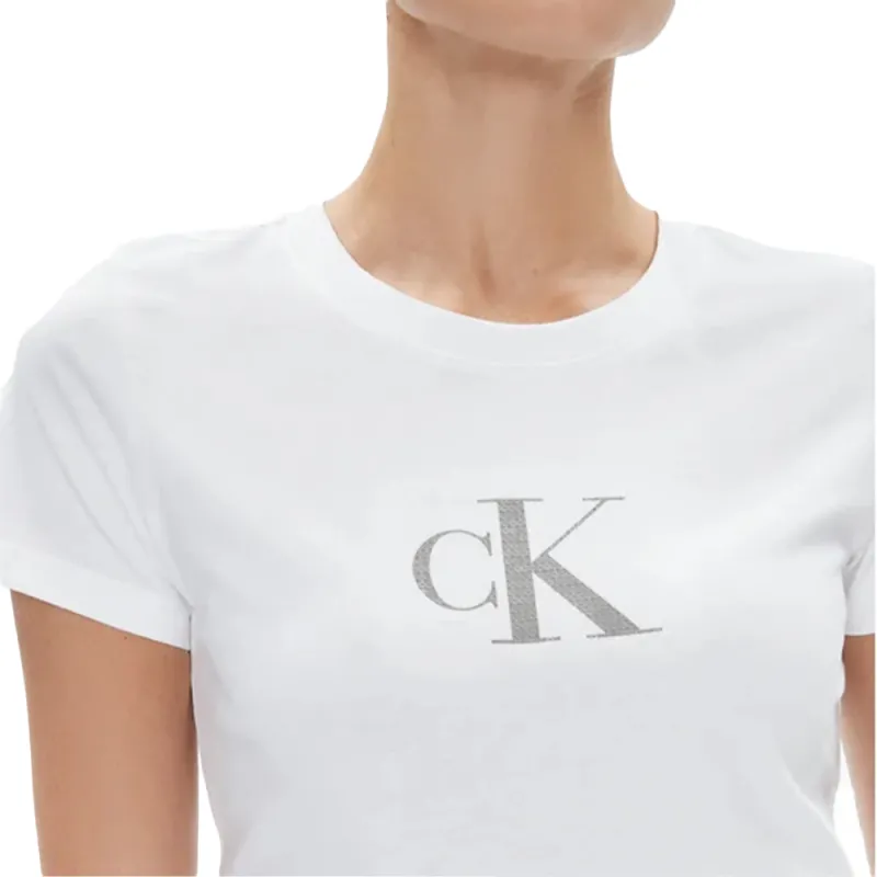 Tee shirt manche courte femme Calvin Klein Monogramme Blanc - ZESHOES