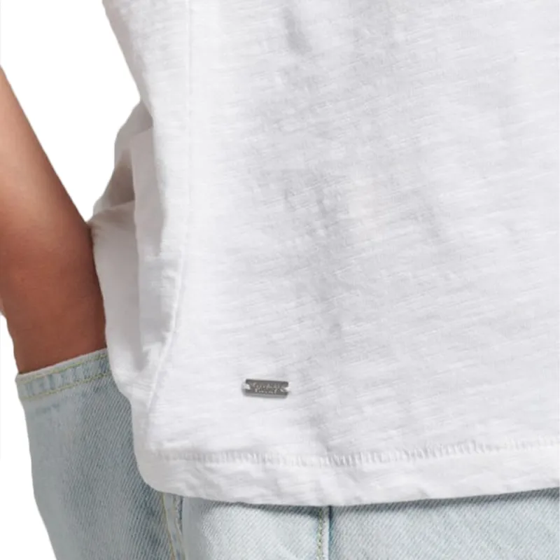 Tee shirt manche courte femme Superdry Logo brodé col v Blanc - ZESHOES