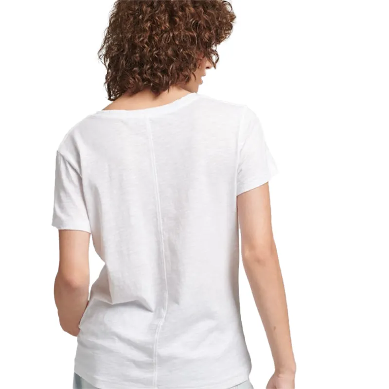 Tee shirt manche courte femme Superdry Logo brodé col v Blanc - ZESHOES