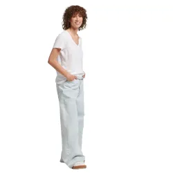 Tee shirt manche courte femme Superdry Logo brodé col v Blanc - ZESHOES