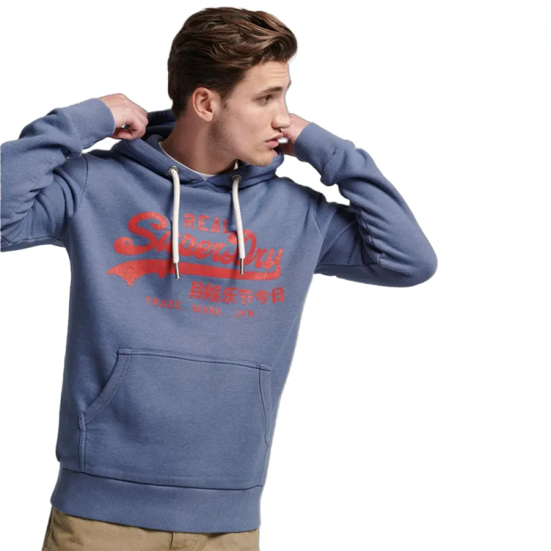 Sweat capuche homme Superdry chiné Vintage Logo Bleu - ZESHOES