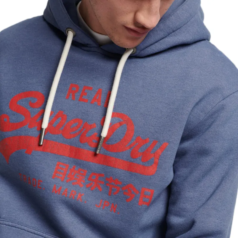 Sweat capuche homme Superdry chiné Vintage Logo Bleu - ZESHOES