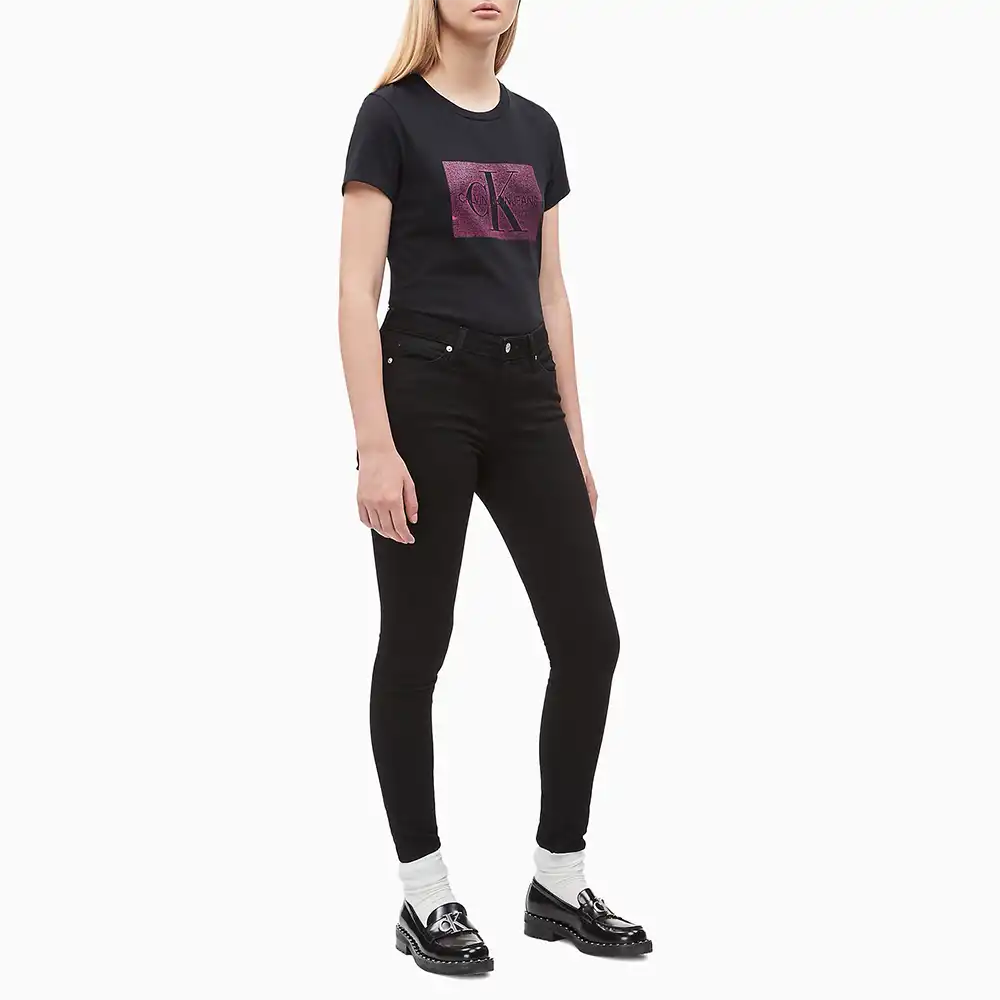 Tee shirt manche courte femme Calvin Klein square logo Noir