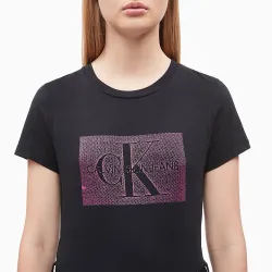 Tee shirt manche courte femme Calvin Klein square logo Noir