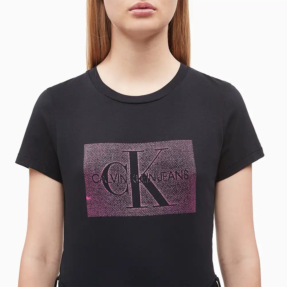 Tee shirt manche courte femme Calvin Klein square logo Noir