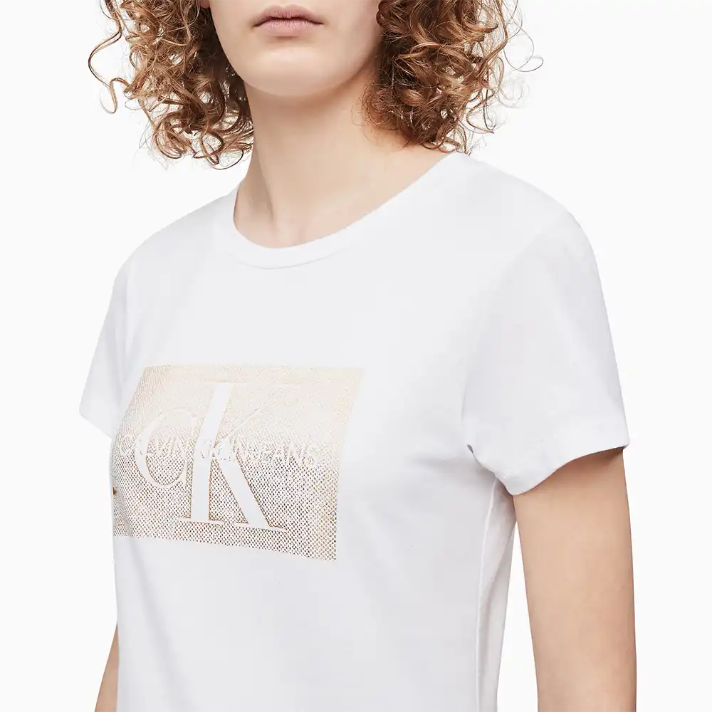 Tee shirt manche courte femme Calvin Klein square logo Blanc