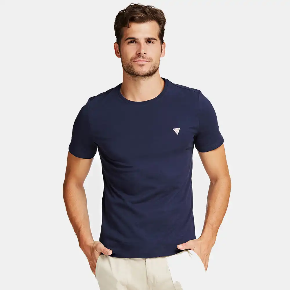 T shirt manche courte homme Guess slim fit triangle logo Bleu - ZESHOES