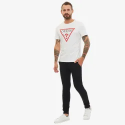 T shirt manche courte homme Guess triangle logo Blanc - ZESHOES