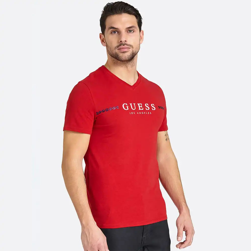 T shirt manche courte homme Guess los angeles Rouge ZESHOES