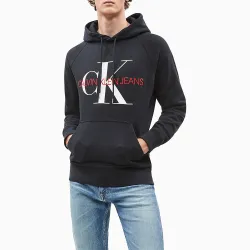 Sweat capuche homme Calvin Klein washed monogram hoodie Noir - ZESHOES