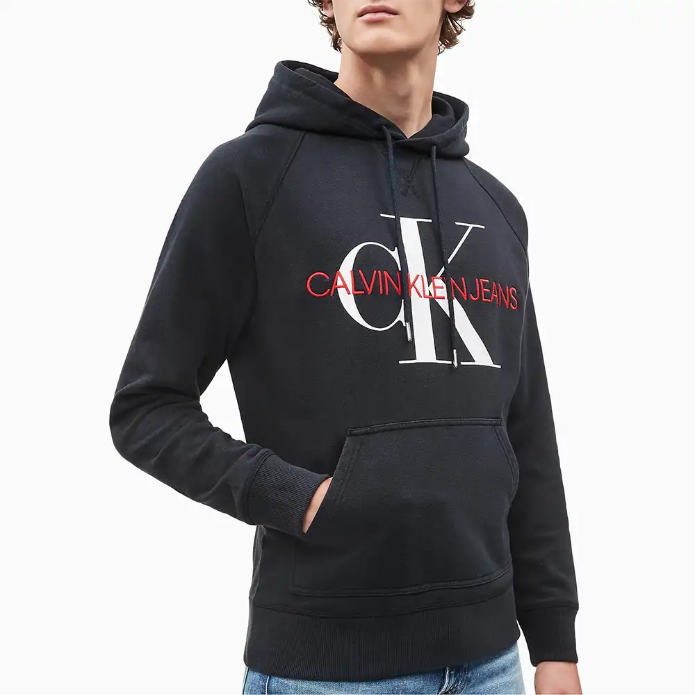 Sweat capuche homme Calvin Klein washed monogram hoodie Noir - ZESHOES