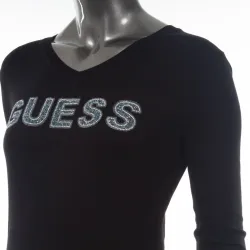 Pull femme Guess front logo Noir - ZESHOES