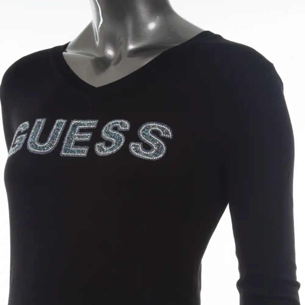 Pull femme Guess front logo Noir - ZESHOES