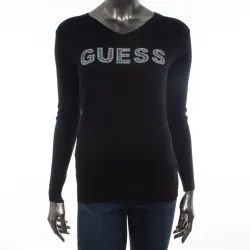 Pull femme Guess front logo Noir - ZESHOES