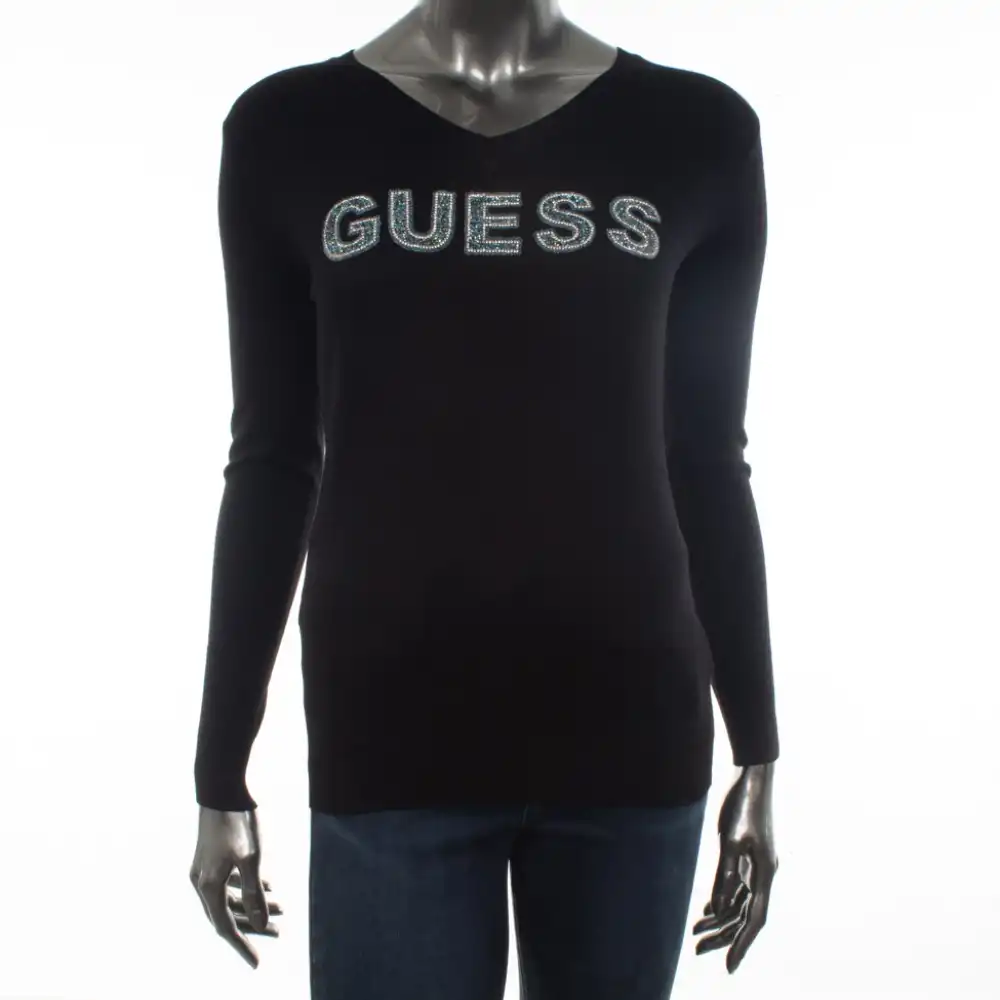 Pull femme Guess front logo Noir - ZESHOES