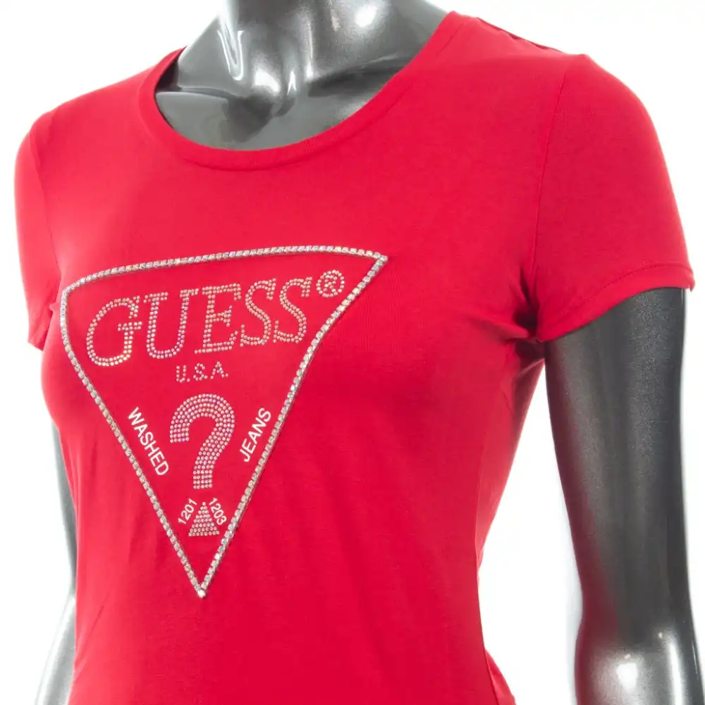 Tee shirt manche courte femme Guess triangle logo Rouge ZESHOES