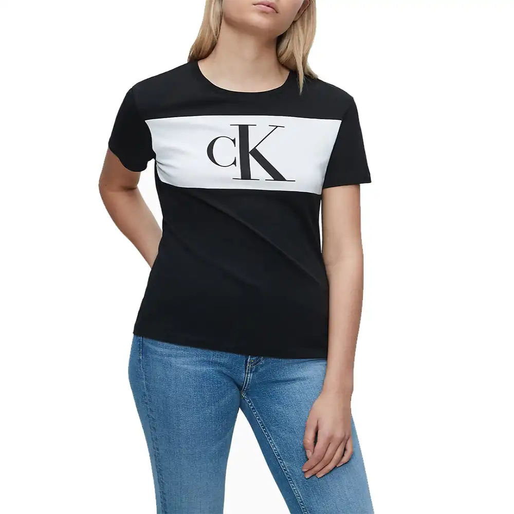 Tee shirt manche courte femme Calvin Klein block logo Noir