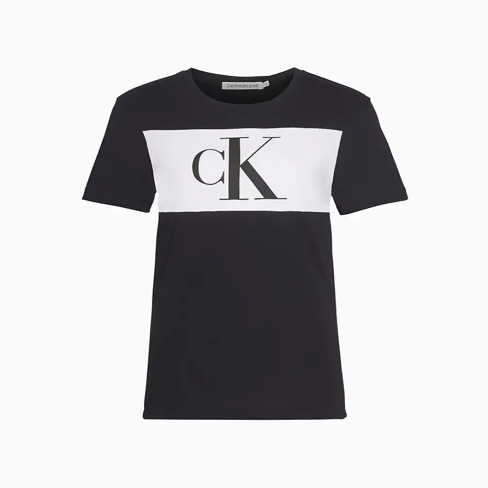 Tee shirt manche courte femme Calvin Klein block logo Noir