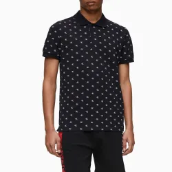 Polo manche courte Calvin Klein slim imprimé logos bae Noir - ZESHOES