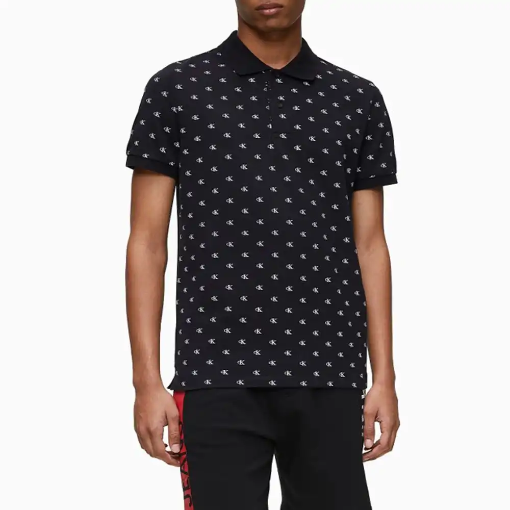 Polo manche courte Calvin Klein slim imprimé logos bae Noir - ZESHOES