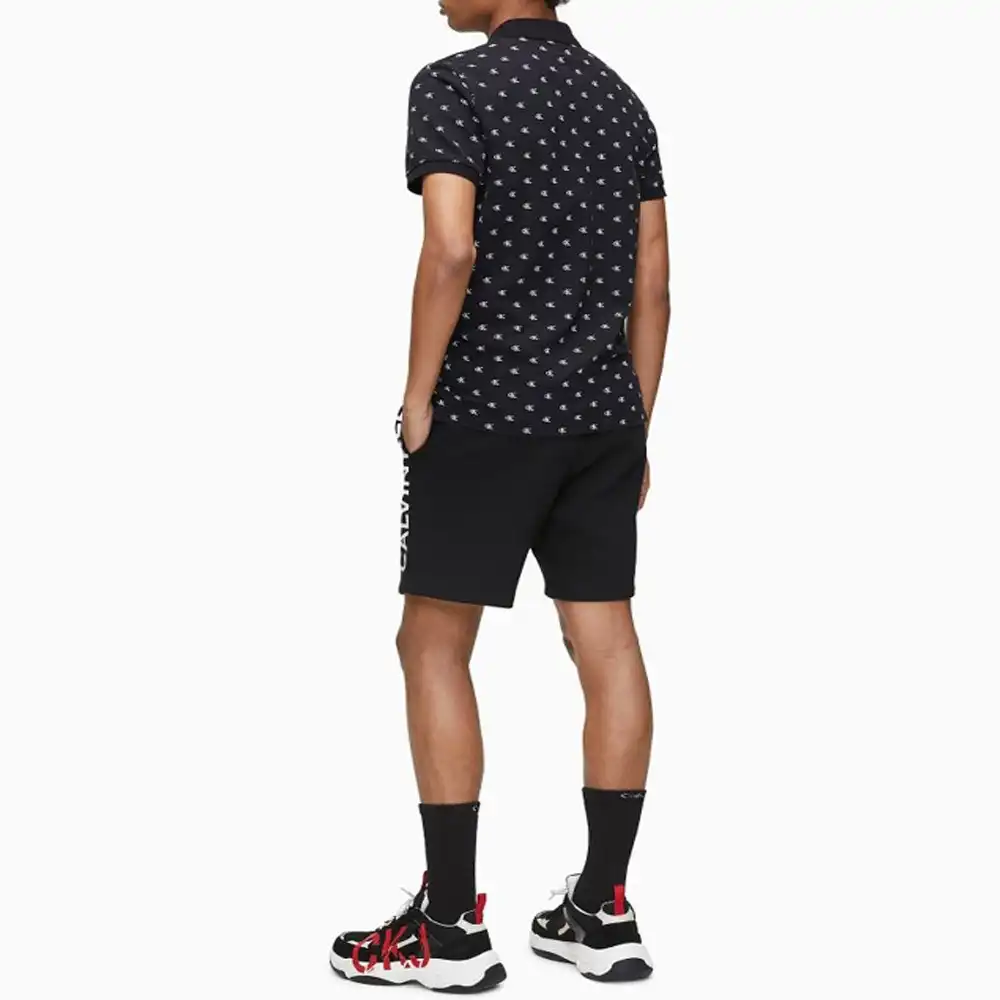 Polo manche courte Calvin Klein slim imprimé logos bae Noir - ZESHOES