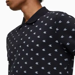 Polo manche courte Calvin Klein slim imprimé logos bae Noir - ZESHOES