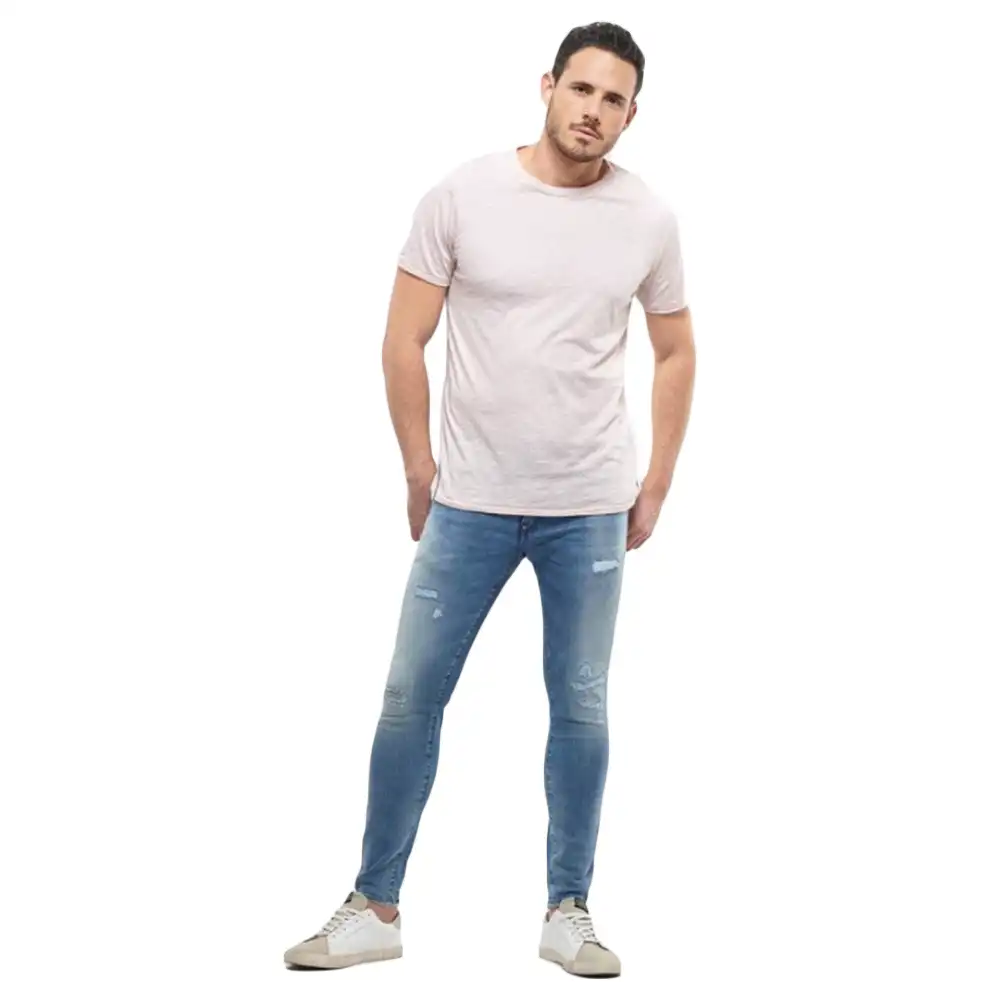 Jeans homme Le Temps Des Cerises power skinny 7/8ème délavé Bleu - ZESHOES