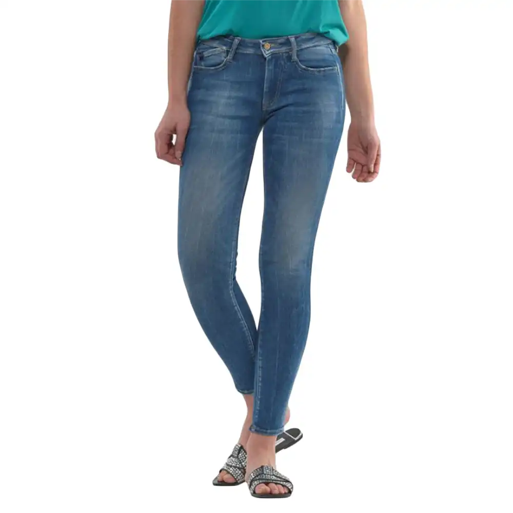 Jeans femme Le Temps Des Cerises power skinny 7/8ème délavé Bleu - ZESHOES