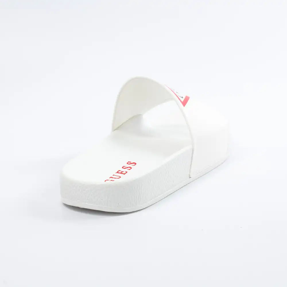 Claquette femme Guess logo triangle Blanc - ZESHOES