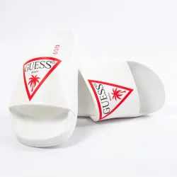 Claquette femme Guess logo triangle Blanc - ZESHOES