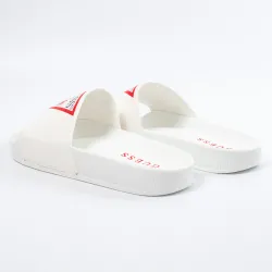 Claquette femme Guess logo triangle Blanc - ZESHOES